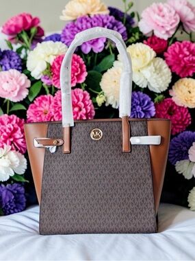 New Michael Kors Dark Brown & Tan Monogram Tote